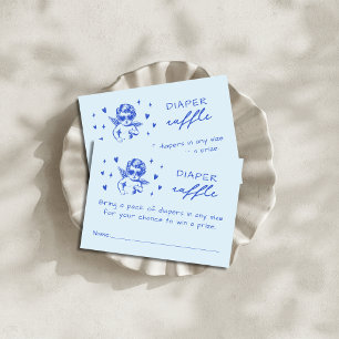 Blue Cupid Valentines Diaper Raffle Baby Shower Enclosure Card