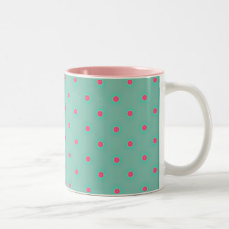 Blue Curacao And Pink Medium Polka Dots Pattern Two-Tone Coffee Mug