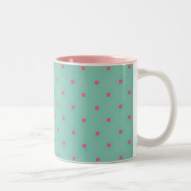 Blue Curacao And Pink Medium Polka Dots Pattern Two-Tone Coffee Mug (Right)