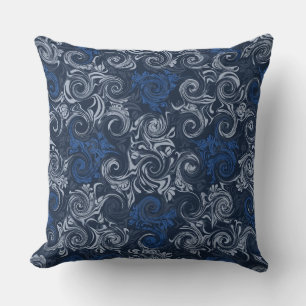 Blue Curls Vintage Floral Pattern Throw Pillow