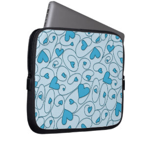 Blue curly hearts laptop sleeve