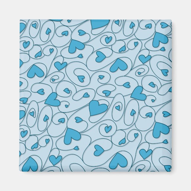 Blue curly hearts magnet (Front)