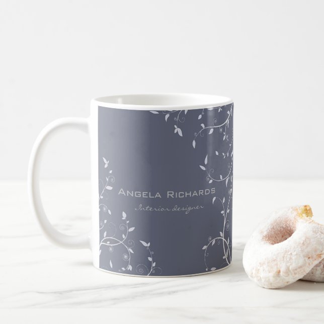 Blue curly leaves branches coffee mug (With Donut)