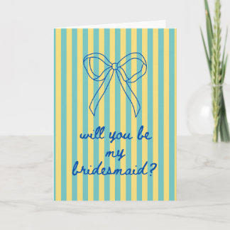 Blue Cursive + Aqua & Yellow Bridesmaid Proposal Card