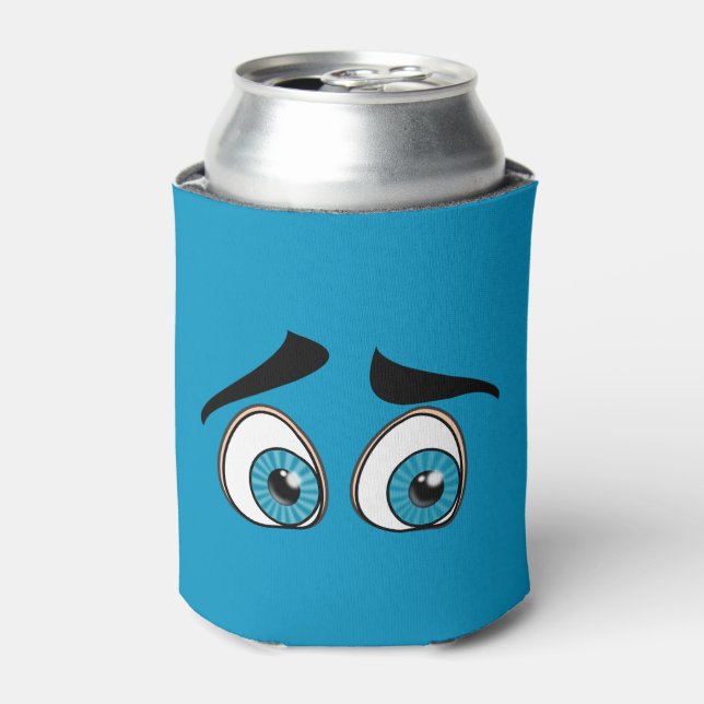 Blue Curuous Eyes Funny Can Cooler - Customisable (Can Front)