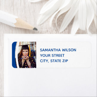 Blue Curved Frame Photo Graduation Label Return Address Label