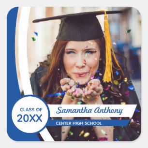 Blue Curved Frame Photo Graduation Square Sticker
