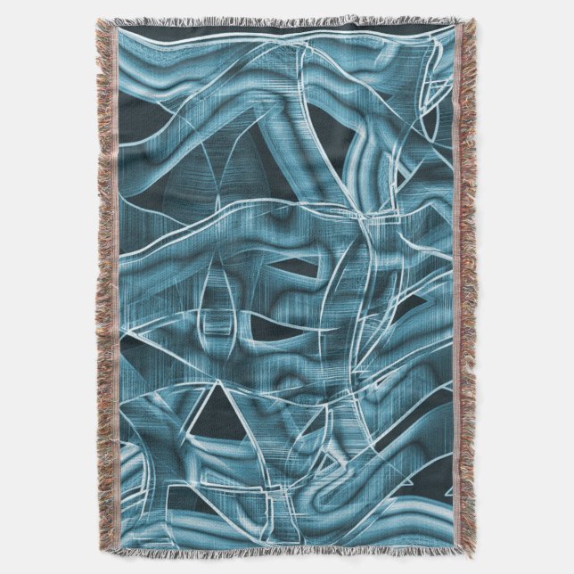 Blue curved overlapping band highlighted by relief throw blanket (Front Vertical)