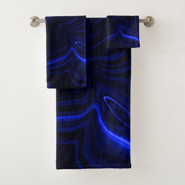 Blue curves and ripples in dark blue image  bath towel set (Insitu)