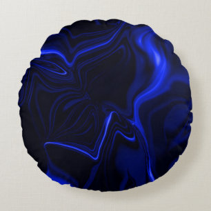 Blue curves and ripples in dark blue image  round cushion