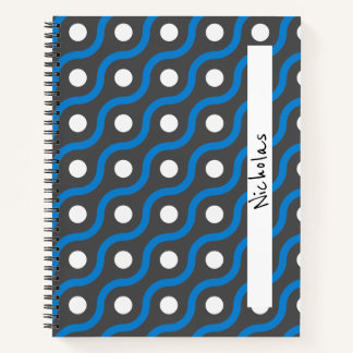 Blue Curving Line Pattern on Grey Notebook