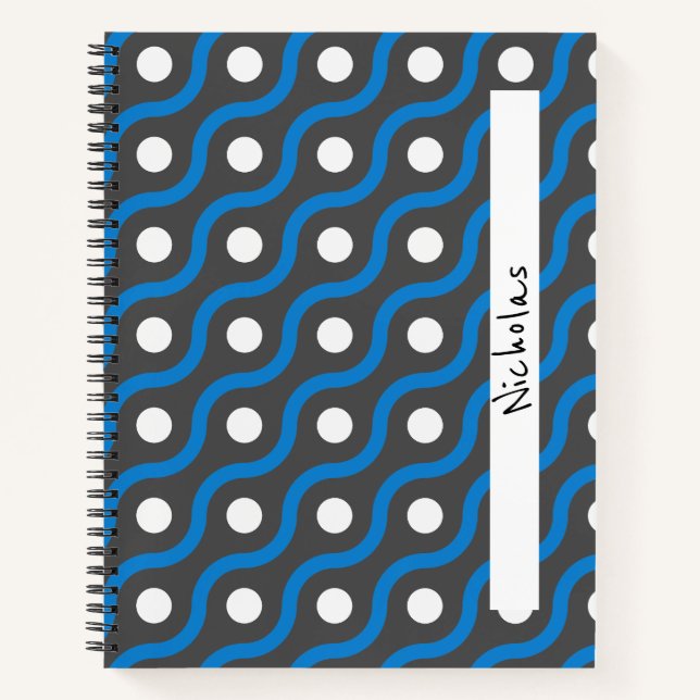 Blue Curving Line Pattern on Grey Notebook (Front)