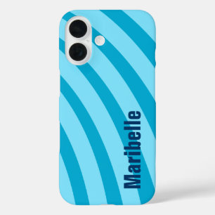 Blue Curving Stripes "Add Your Name" iPhone 16 Case