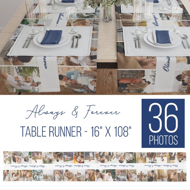 Blue Custom 36 Photos Always & Forever Wedding Long Table Runner (Creator Uploaded)