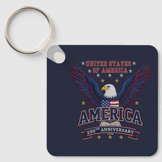 Blue Custom America 250 Business QR Code Square  Key Ring (Front)