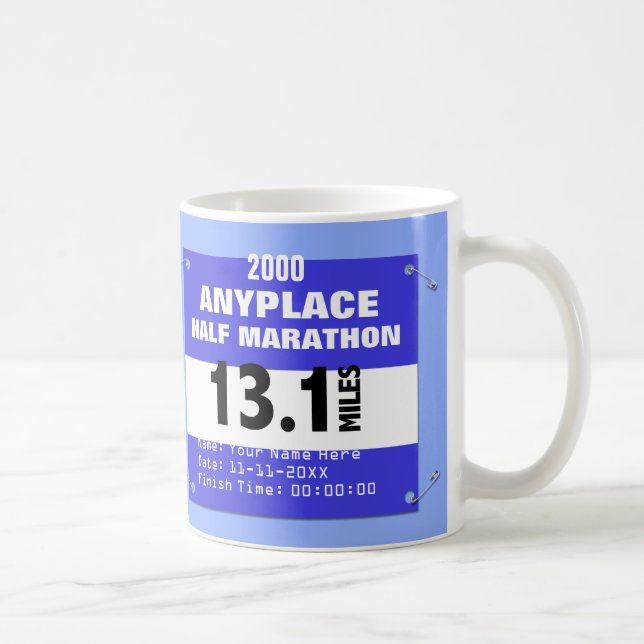 Blue Custom Anyplace Half Marathon, 13.1 Miles Coffee Mug (Right)