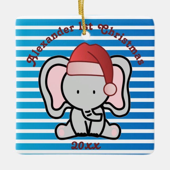 Blue Custom Baby Boy Name First Christmas 2022  Ceramic Ornament (Front)