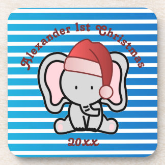 Blue Custom Baby Boy Name First Christmas 2022 Coaster