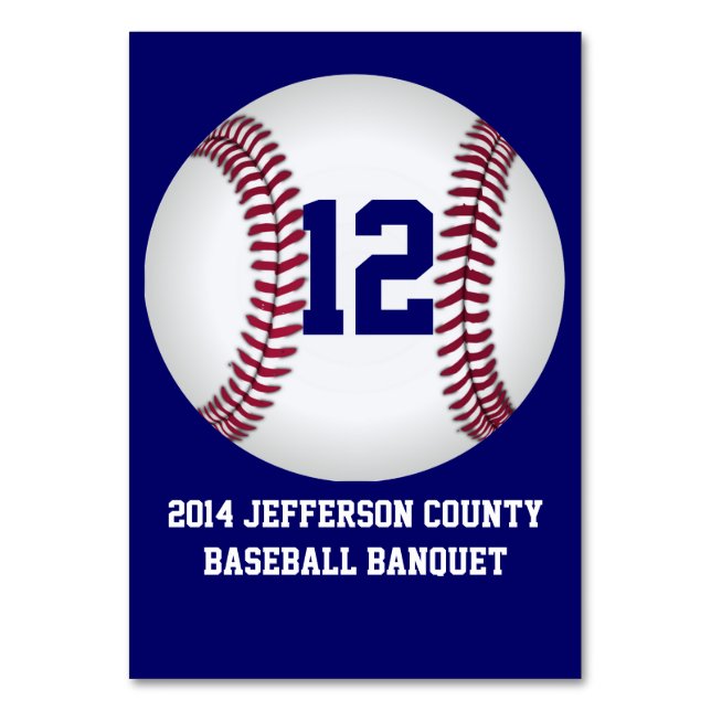 Blue Custom Baseball Banquet Table Number Card (Front)
