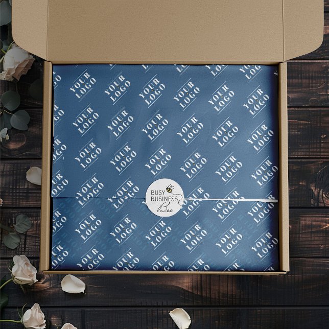 Blue Custom Branded Tiled Logo Message Tissue Paper (Logo branded tissue paper by Busy Business Bee)