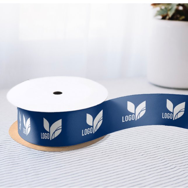 Blue Custom Business Logo Satin Ribbon (Blue Custom Business Logo Ribbon)