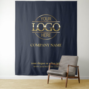 Blue Custom Business Logo Trade Show Backdrop Tapestry