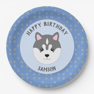Blue Custom Dog Birthday Paper Plate