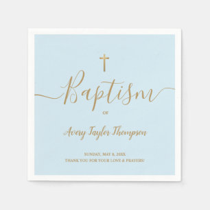 Blue custom Elegant Gold Cross Baptism Script Napkin