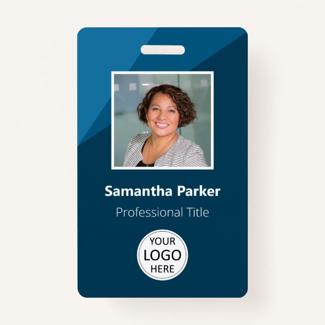 Blue Custom Employee - Photo ID, Logo, Bar Code ID Badge (Front)