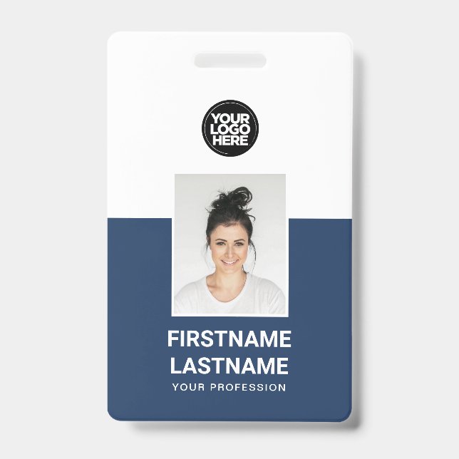 Blue | Custom Employee Photo, Logo, Name ID Badge (Front)