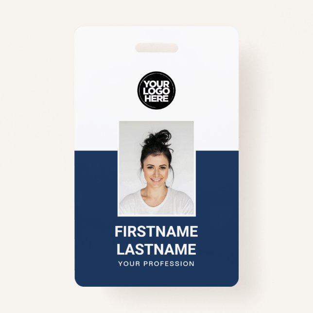 Blue | Custom Employee Photo, Logo, Name ID Badge (Front)