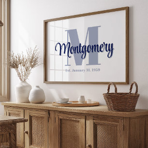 Blue Custom Family Name Poster Wedding Gift Idea