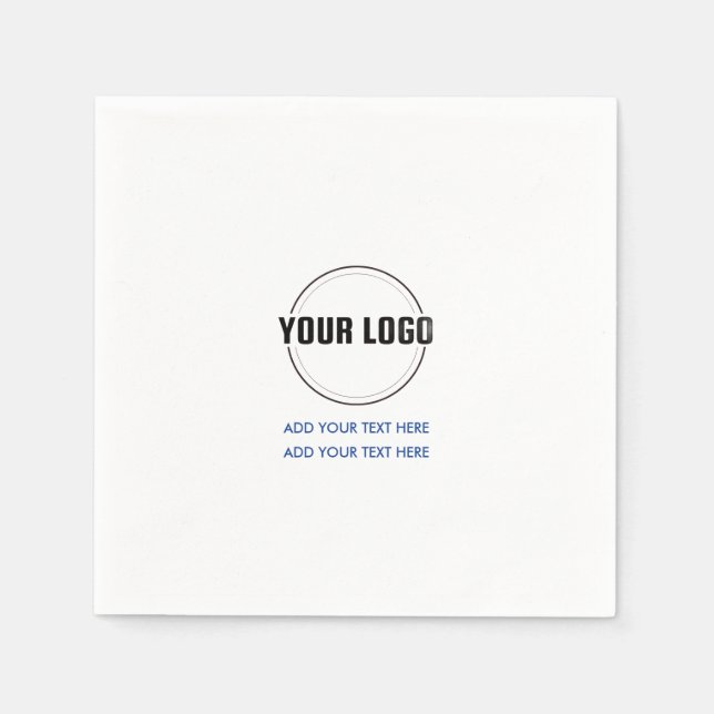 Blue | Custom Logo and Text Minimalist Square  Napkin (Front)