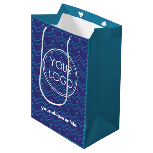 Blue | Custom Logo Business Promotional Medium Gift Bag (Front Angled)