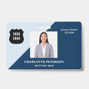 Blue Custom Logo Real Estate Realtor Name ID Badge