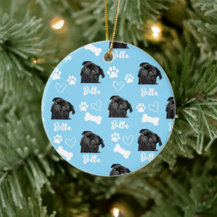 Blue Custom Love Paw Print Dog Lover Pet Photo Ceramic Ornament