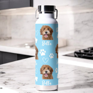 Blue Custom Love Paw Print Dog Lover Pet Photo Water Bottle
