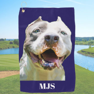 Blue Custom Monogram Dog Photo Personalized Golf Towel