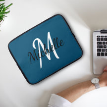 Blue Custom Monogram Laptop Sleeve