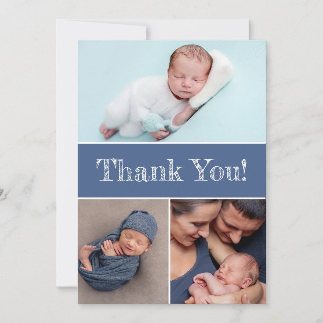 Blue Custom Multiple Photos Baby boy Shower  Thank Invitation (Front)