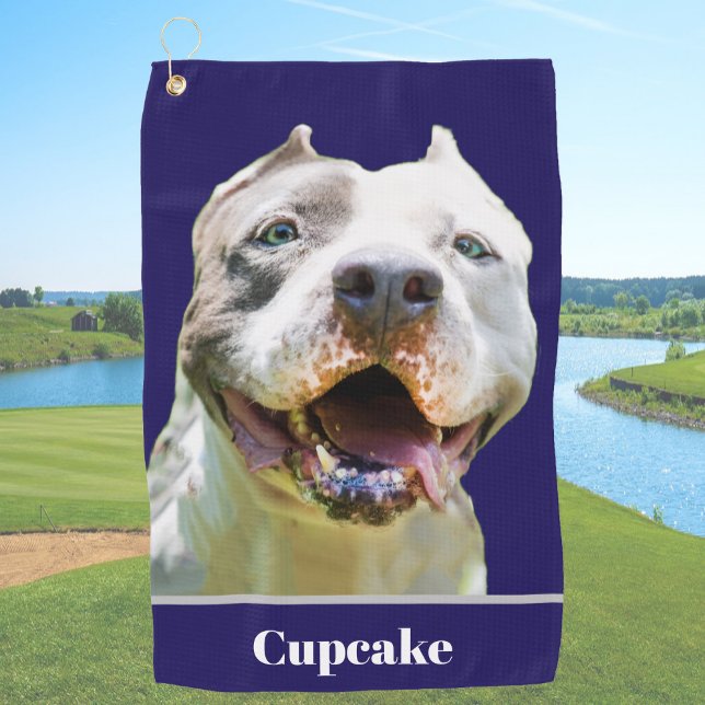 Blue Custom Name Dog Photo Personalized Golf Towel (Creator Uploaded)