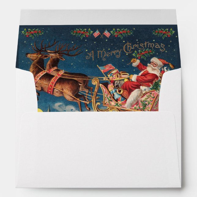 Blue Custom Patriotic American Santa Christmas Envelope (Back (Bottom))