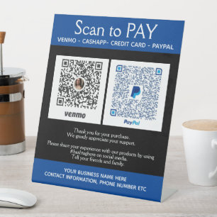 Blue Custom PayPal Venmo Pay Here Pedestal Sign