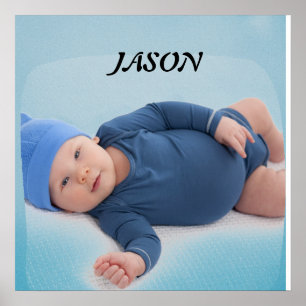 Blue custom personalised baby boy photo  poster