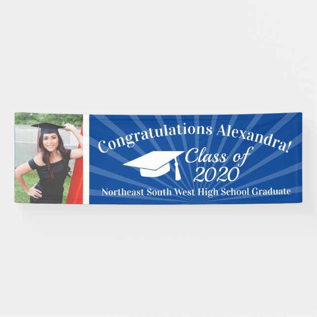 Blue Custom Photo 8' Wide Graduation Banner (Horizontal)