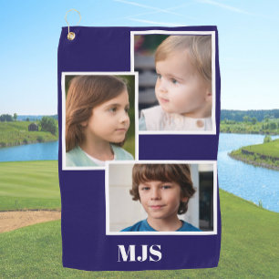 Blue Custom Photo Collage Monogram Personalised Golf Towel