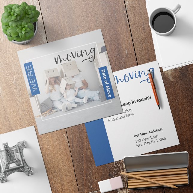 Blue Custom Photo Moving Announcement Card (Creator Uploaded)