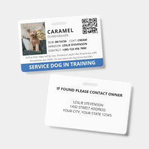 Blue Custom QR Code Service Dog In Training ID Badge