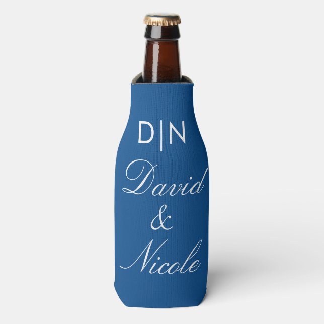 Blue Custom Text Can Cooler Personalized Sleeve (Bottle Front)