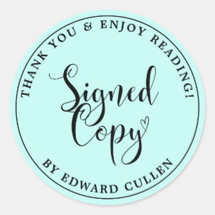 Blue Custom Text Heart Handwriting Signed Copy Classic Round Sticker